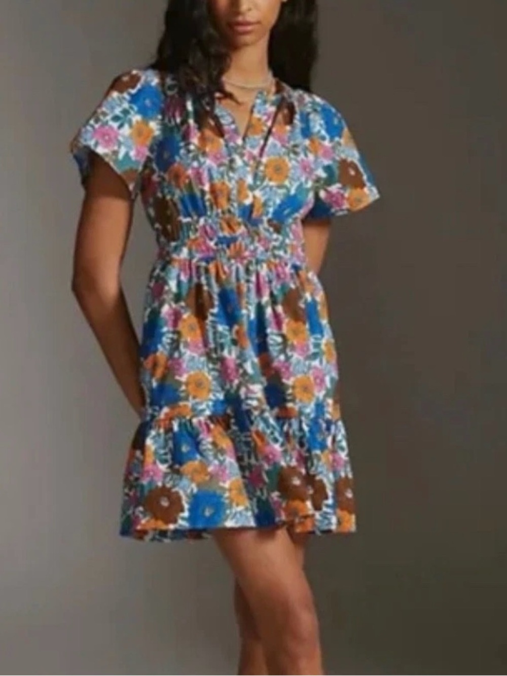 Anthropologie Somerset Mini Dress. Floral V-Neck Mini Dress